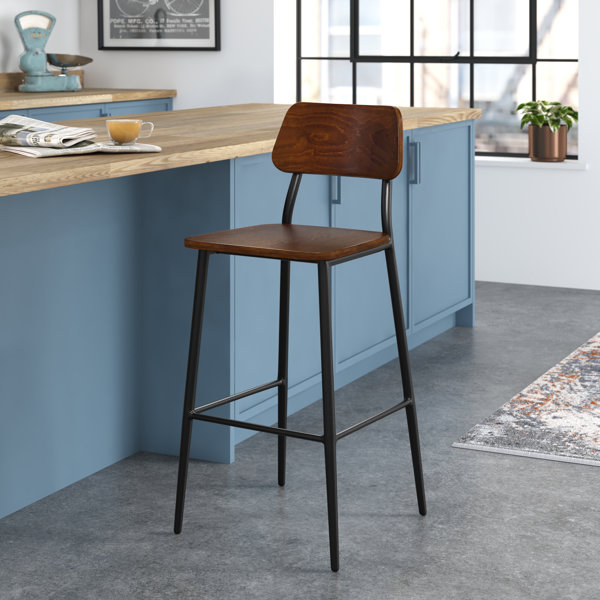 Wooden bar stools best sale with black metal legs